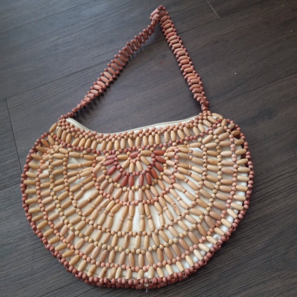 Beaded Hobo Purse (pink/beige)